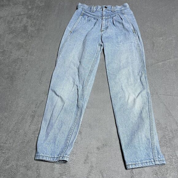 Vintage 90s Lee Jeans Girls 12 Blue‎ Light Wash High Waist Pleated Front USA - Picture 1 of 9